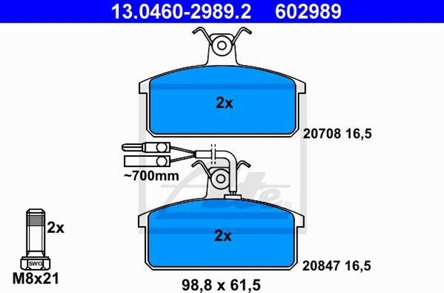 ATE 602989 - Kit de plaquettes de frein, frein à disque cwaw.fr