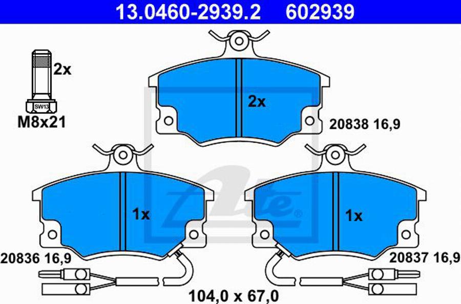 ATE 602939 - Kit de plaquettes de frein, frein à disque cwaw.fr