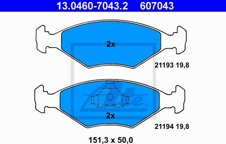 ATE 607043 - Kit de plaquettes de frein, frein à disque cwaw.fr