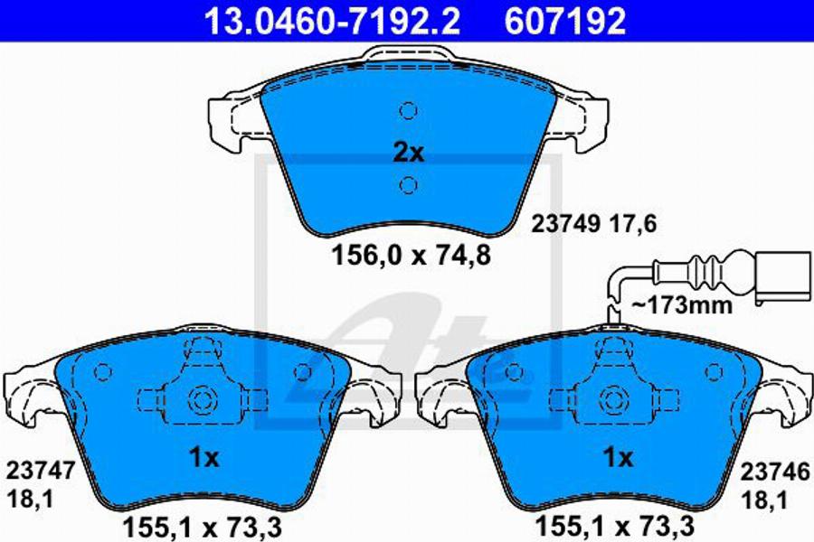 ATE 607192 - Kit de plaquettes de frein, frein à disque cwaw.fr