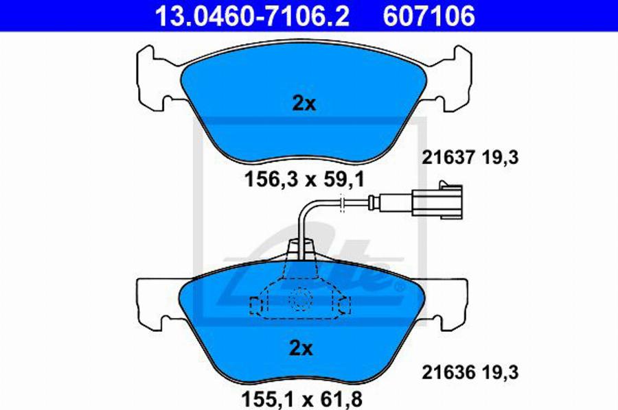 ATE 607106 - Kit de plaquettes de frein, frein à disque cwaw.fr