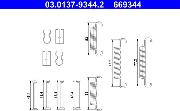 ATE 03.0137-9344.2 - Kit d'accessoires, mâchoires de frein de stationnement cwaw.fr