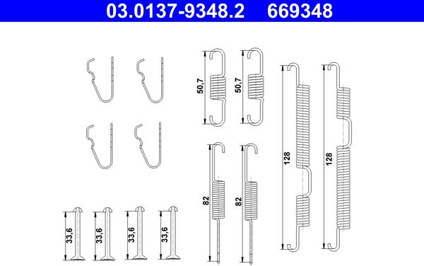 ATE 03.0137-9348.2 - Kit d'accessoires, mâchoires de frein de stationnement cwaw.fr