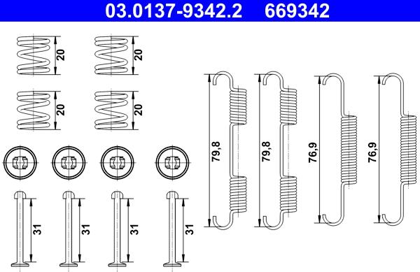 ATE 03.0137-9342.2 - Kit d'accessoires, mâchoires de frein de stationnement cwaw.fr