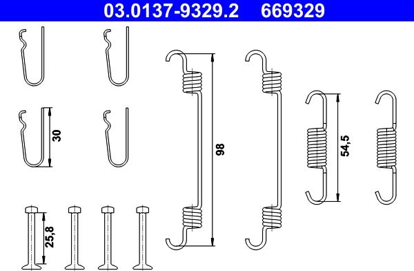 ATE 03.0137-9329.2 - Kit d'accessoires, mâchoires de frein de stationnement cwaw.fr