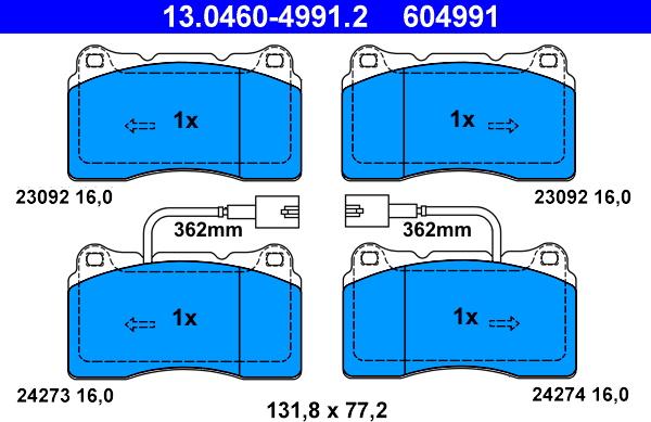 ATE 13.0460-4991.2 - Kit de plaquettes de frein, frein à disque cwaw.fr