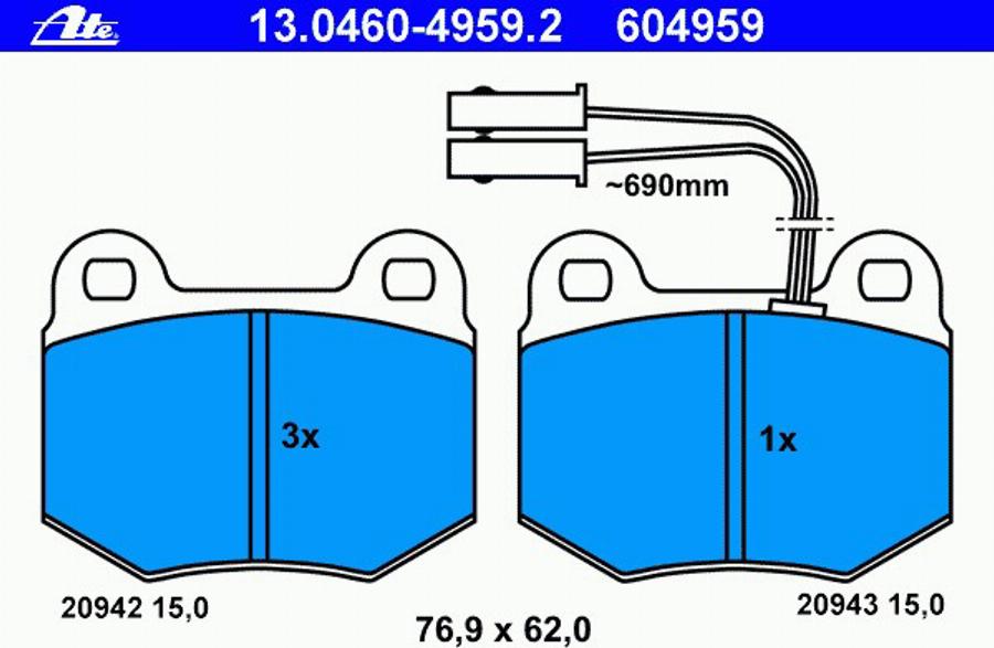 ATE 13046049592 - Kit de plaquettes de frein, frein à disque cwaw.fr