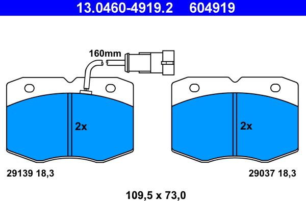 ATE 13.0460-4919.2 - Kit de plaquettes de frein, frein à disque cwaw.fr