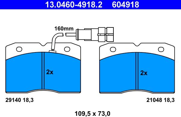 ATE 13.0460-4918.2 - Kit de plaquettes de frein, frein à disque cwaw.fr