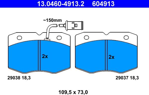 ATE 13.0460-4913.2 - Kit de plaquettes de frein, frein à disque cwaw.fr