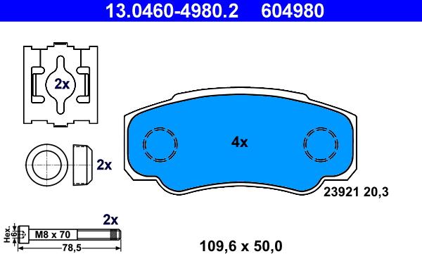 ATE 13.0460-4980.2 - Kit de plaquettes de frein, frein à disque cwaw.fr