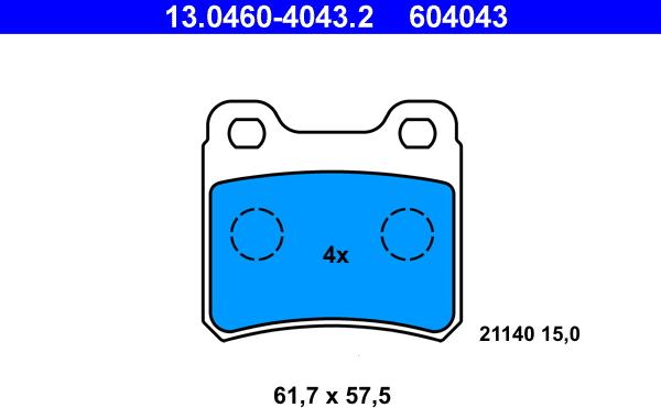 ATE 13.0460-4043.2 - Kit de plaquettes de frein, frein à disque cwaw.fr