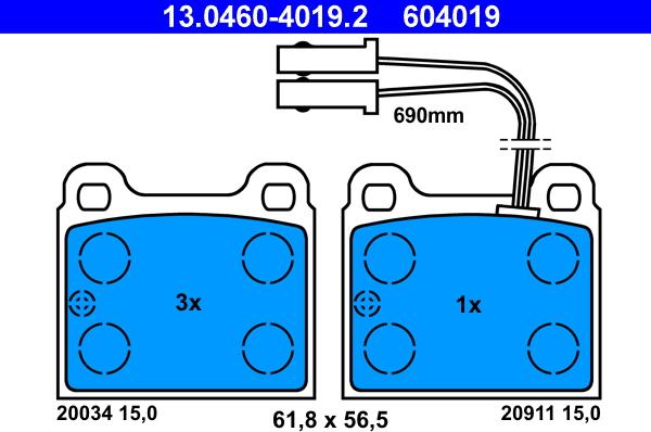 ATE 13.0460-4019.2 - Kit de plaquettes de frein, frein à disque cwaw.fr