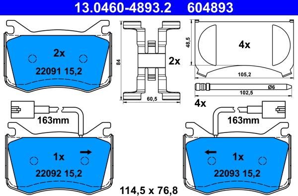 ATE 13.0460-4893.2 - Kit de plaquettes de frein, frein à disque cwaw.fr