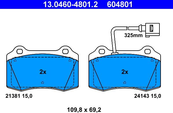 ATE 13.0460-4801.2 - Kit de plaquettes de frein, frein à disque cwaw.fr