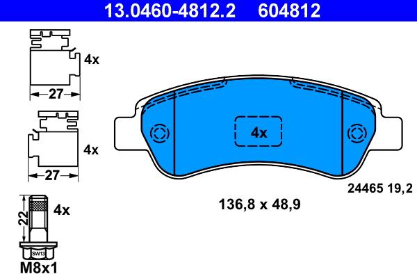 ATE 13.0460-4812.2 - Kit de plaquettes de frein, frein à disque cwaw.fr