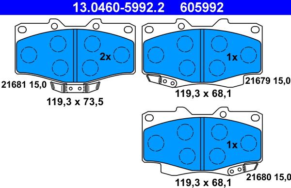 ATE 13.0460-5992.2 - Kit de plaquettes de frein, frein à disque cwaw.fr