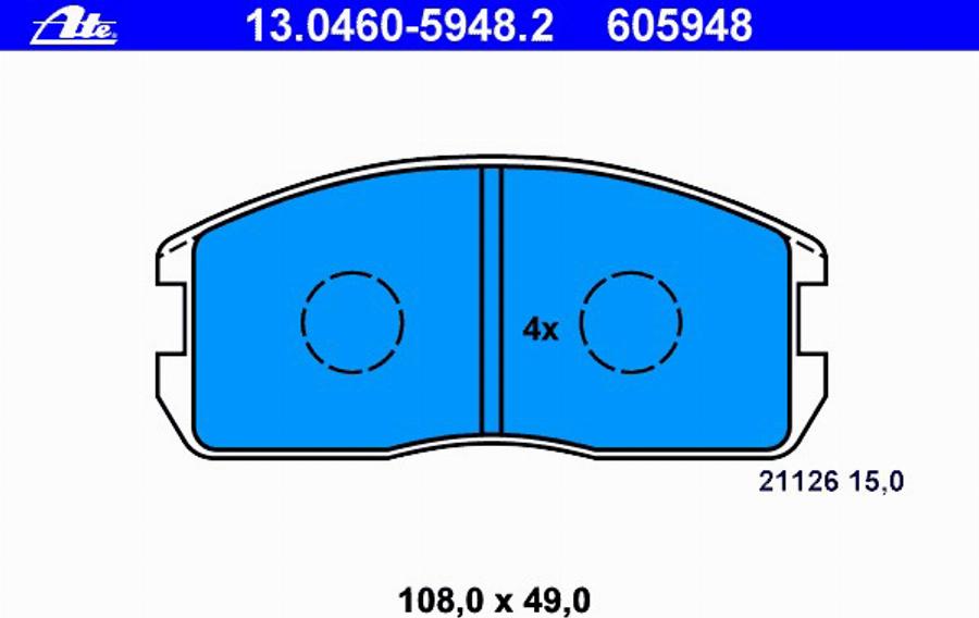 ATE 13 0460 5948 2 - Kit de plaquettes de frein, frein à disque cwaw.fr