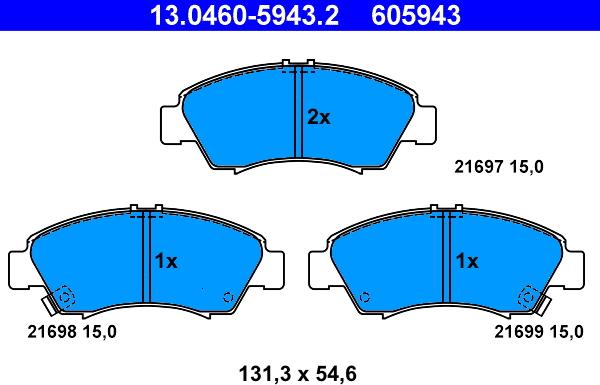 ATE 13.0460-5943.2 - Kit de plaquettes de frein, frein à disque cwaw.fr