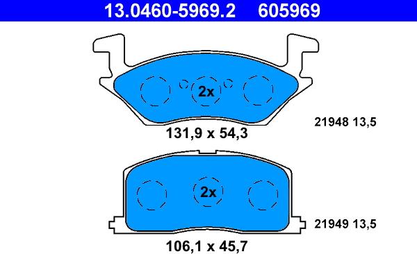 ATE 13.0460-5969.2 - Kit de plaquettes de frein, frein à disque cwaw.fr