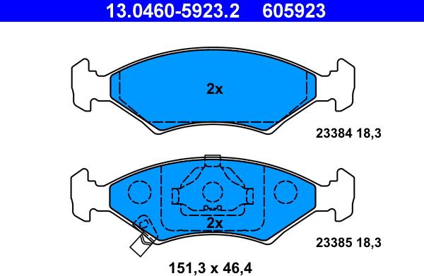 ATE 13.0460-5923.2 - Kit de plaquettes de frein, frein à disque cwaw.fr