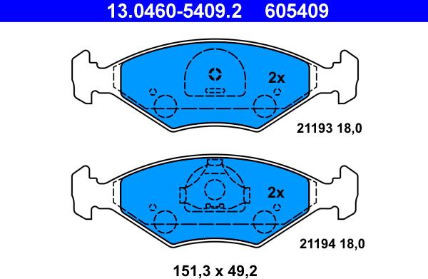 ATE 13.0460-5409.2 - Kit de plaquettes de frein, frein à disque cwaw.fr