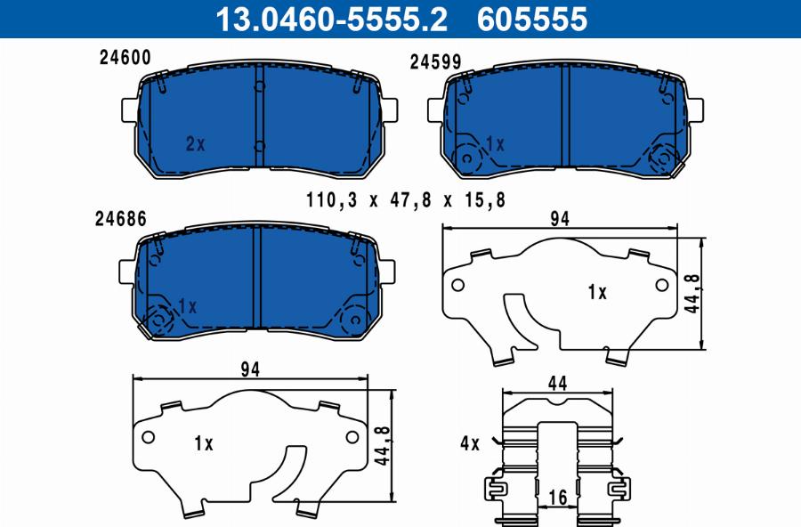 ATE 13.0460-5555.2 - Kit de plaquettes de frein, frein à disque cwaw.fr