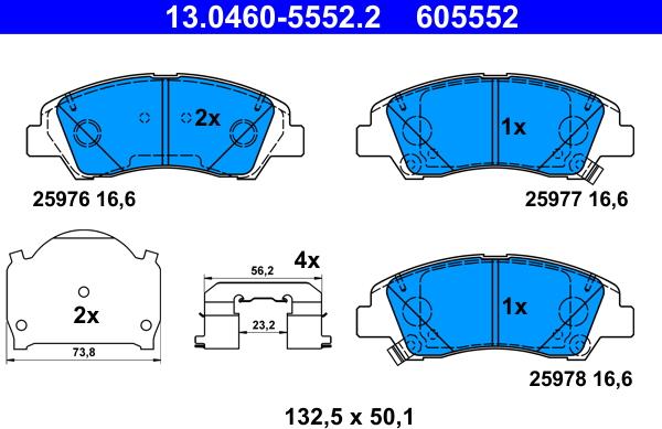 ATE 13.0460-5552.2 - Kit de plaquettes de frein, frein à disque cwaw.fr