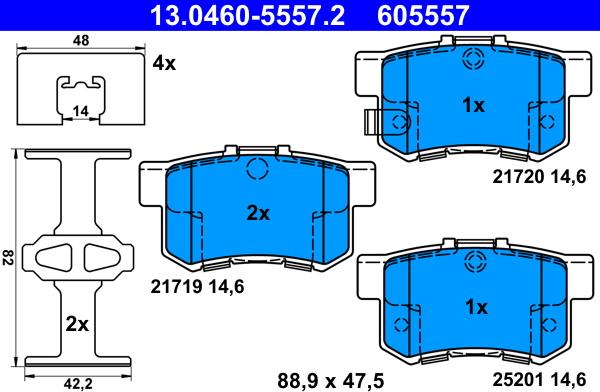 ATE 13.0460-5557.2 - Kit de plaquettes de frein, frein à disque cwaw.fr