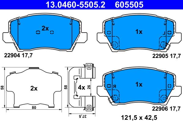 ATE 13.0460-5505.2 - Kit de plaquettes de frein, frein à disque cwaw.fr