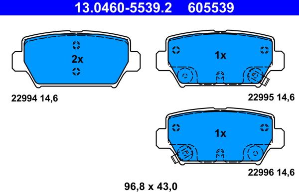 ATE 13.0460-5539.2 - Kit de plaquettes de frein, frein à disque cwaw.fr