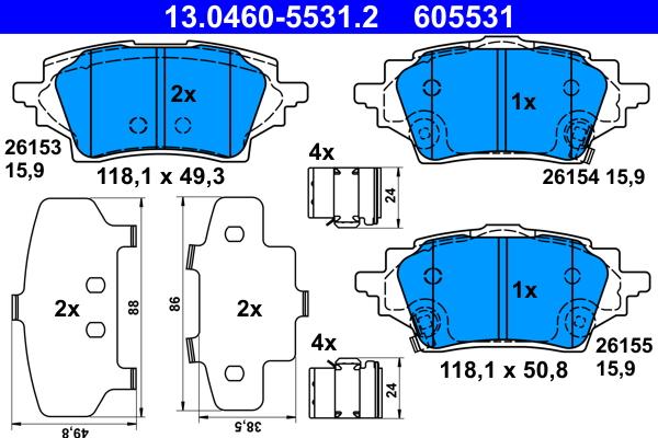 ATE 13.0460-5531.2 - Kit de plaquettes de frein, frein à disque cwaw.fr