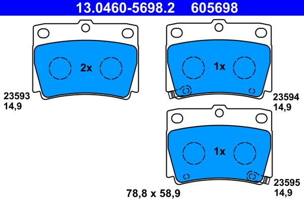 ATE 13.0460-5698.2 - Kit de plaquettes de frein, frein à disque cwaw.fr