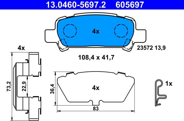 ATE 13.0460-5697.2 - Kit de plaquettes de frein, frein à disque cwaw.fr