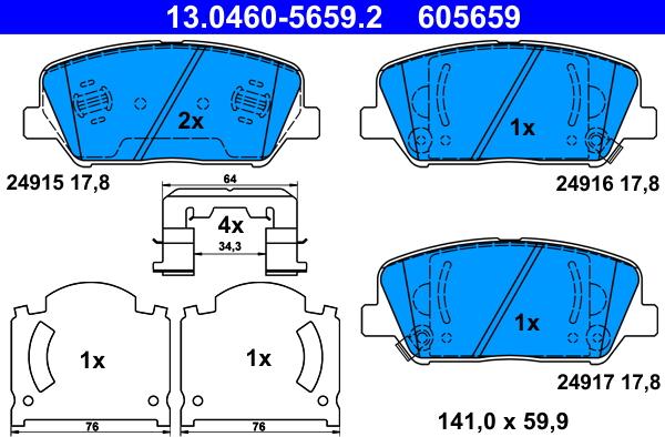 ATE 13.0460-5659.2 - Kit de plaquettes de frein, frein à disque cwaw.fr