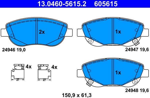 ATE 13.0460-5615.2 - Kit de plaquettes de frein, frein à disque cwaw.fr