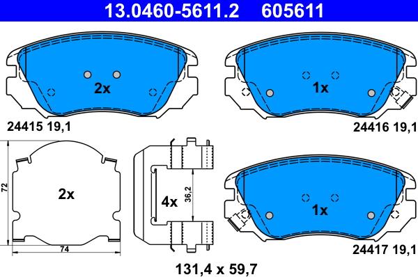 ATE 13.0460-5611.2 - Kit de plaquettes de frein, frein à disque cwaw.fr