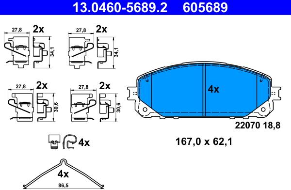 ATE 13.0460-5689.2 - Kit de plaquettes de frein, frein à disque cwaw.fr