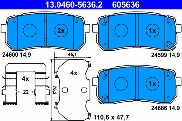 ATE 13.0460-5636.2 - Kit de plaquettes de frein, frein à disque cwaw.fr