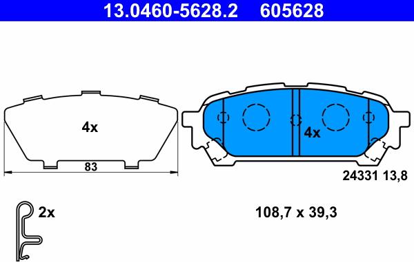 ATE 13.0460-5628.2 - Kit de plaquettes de frein, frein à disque cwaw.fr