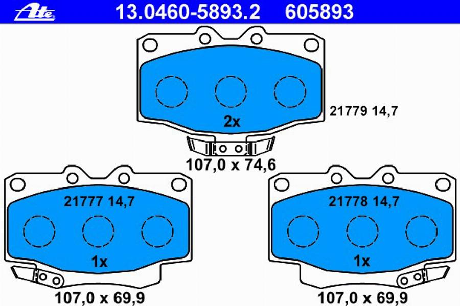 ATE 13.0460-5893.2 - Kit de plaquettes de frein, frein à disque cwaw.fr