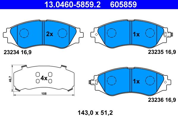 ATE 13.0460-5859.2 - Kit de plaquettes de frein, frein à disque cwaw.fr