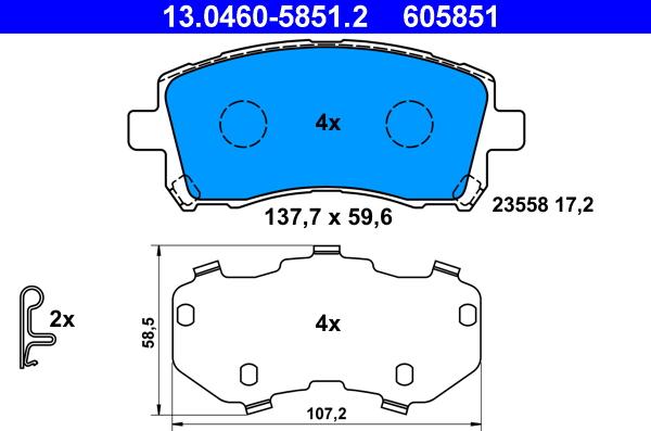 ATE 13.0460-5851.2 - Kit de plaquettes de frein, frein à disque cwaw.fr