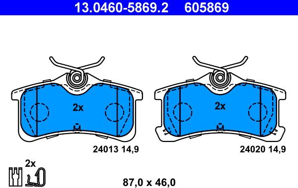 ATE 13.0460-5869.2 - Kit de plaquettes de frein, frein à disque cwaw.fr