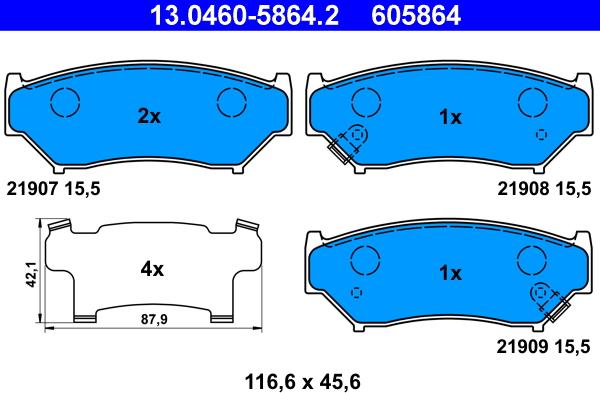 ATE 13.0460-5864.2 - Kit de plaquettes de frein, frein à disque cwaw.fr