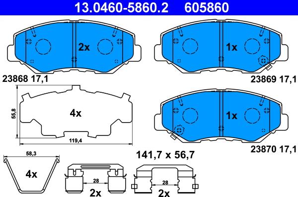 ATE 13.0460-5860.2 - Kit de plaquettes de frein, frein à disque cwaw.fr