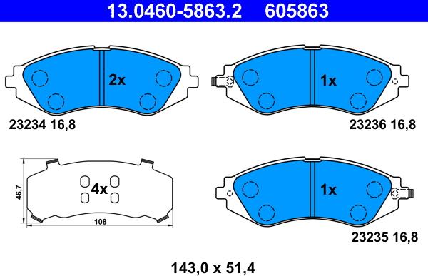 ATE 13.0460-5863.2 - Kit de plaquettes de frein, frein à disque cwaw.fr