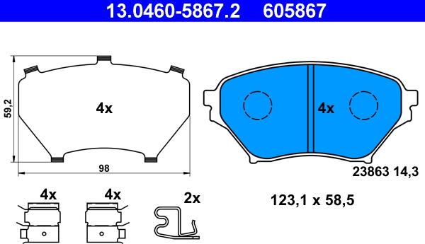 ATE 13.0460-5867.2 - Kit de plaquettes de frein, frein à disque cwaw.fr