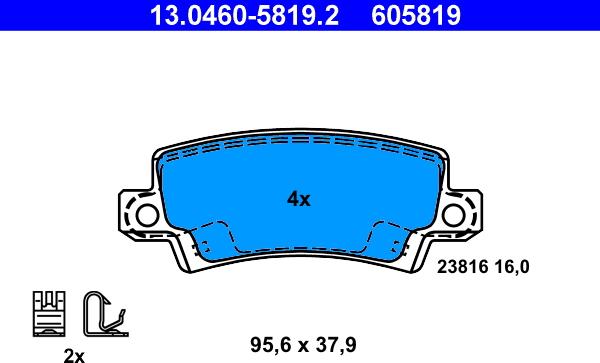 ATE 13.0460-5819.2 - Kit de plaquettes de frein, frein à disque cwaw.fr