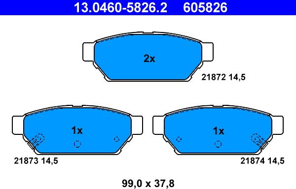 ATE 13.0460-5826.2 - Kit de plaquettes de frein, frein à disque cwaw.fr